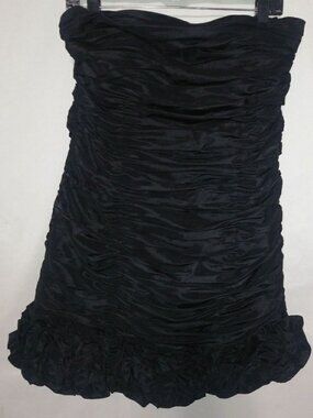 Cindy M Strapless Black Ruched Taffeta Mini Dress